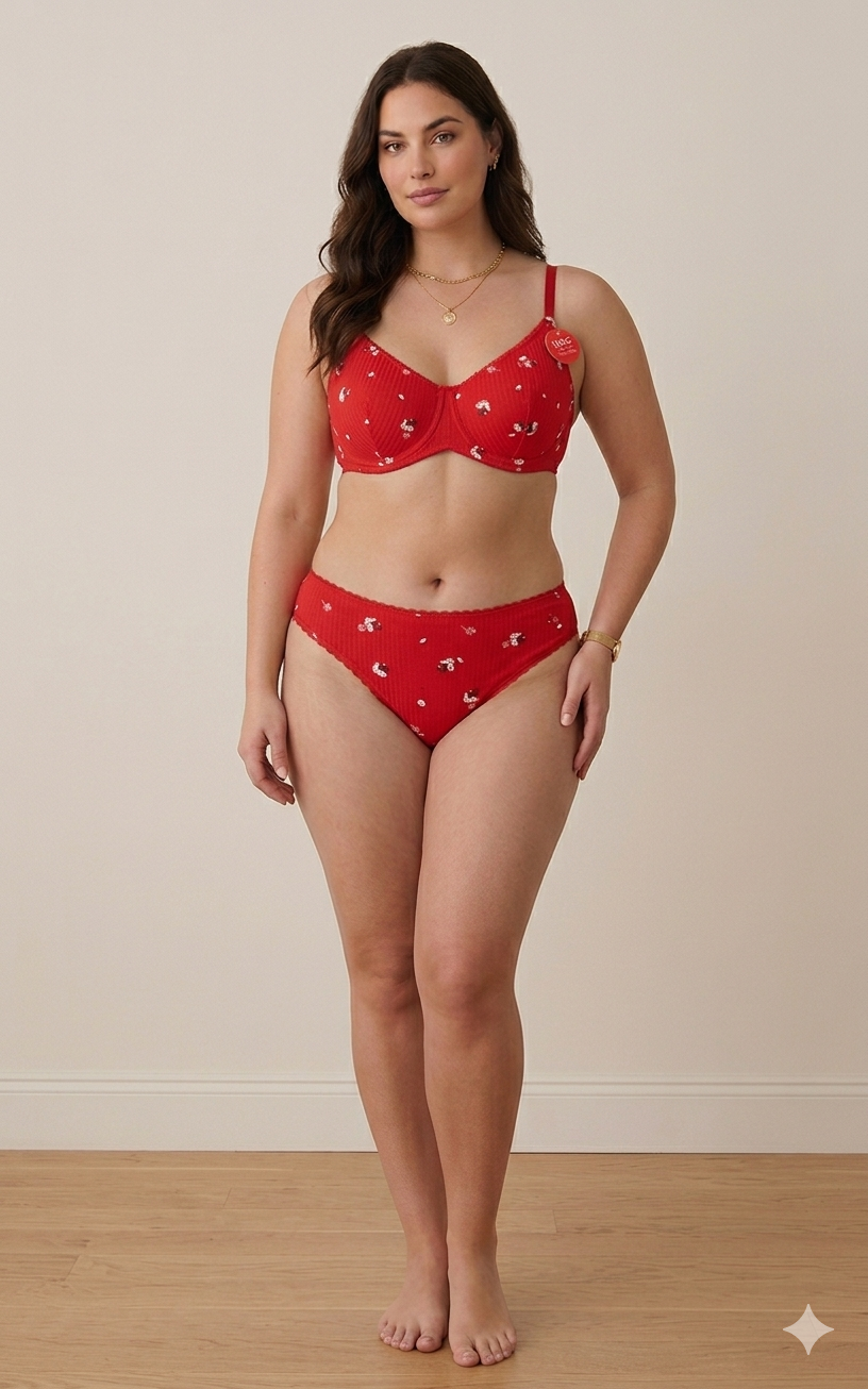 Cotton Bralet Takım Kırmızı (Büyük Beden)