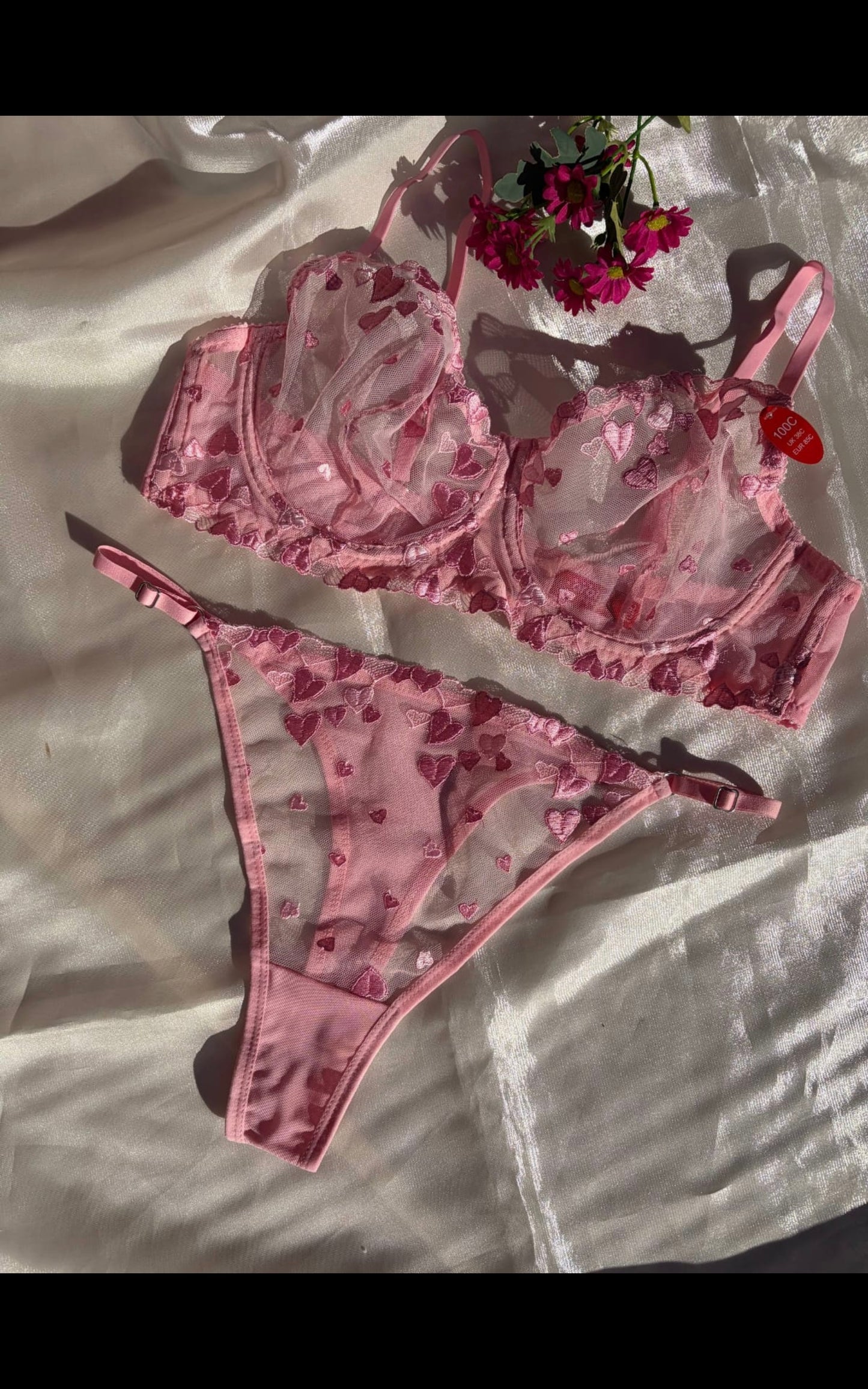 Heart Bralet Takım Pembe (Büyük Beden)