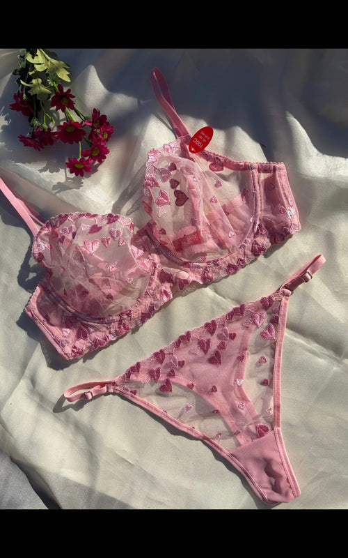 Heart Bralet Takım Pembe (Büyük Beden)