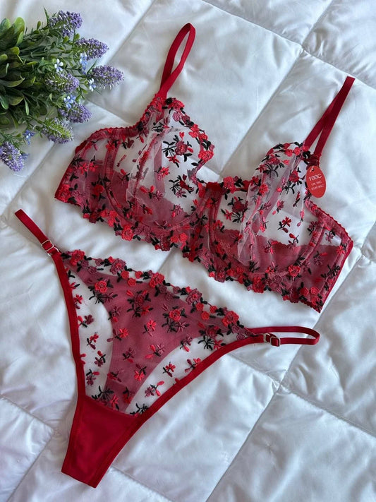 Golden Bralet Takım - Kırmızı (Büyük Beden)
