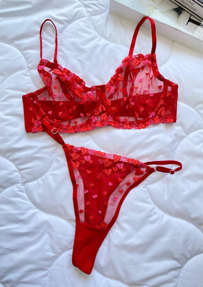 Heart Bralet Takım Kırmızı (Büyük Beden)