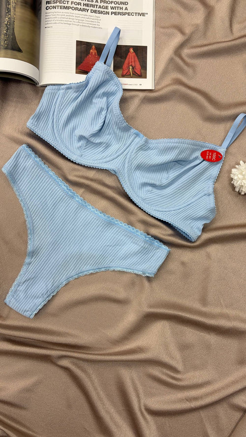 Soft Bralet Takım Mavi (Büyük Beden)