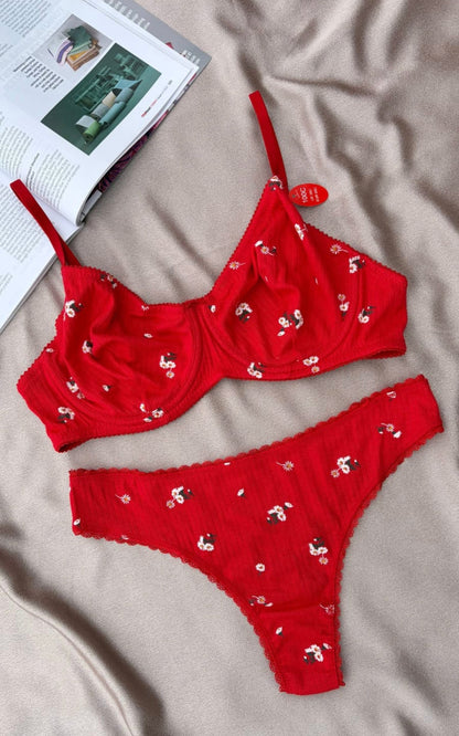 Cotton Bralet Takım Kırmızı (Büyük Beden)