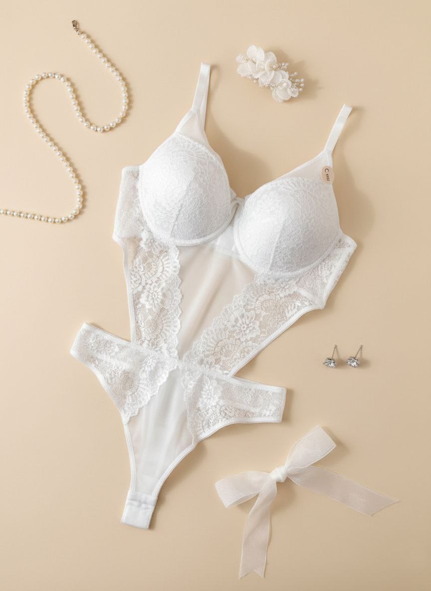 Lace Bodysuit Beyaz (Büyük Beden)