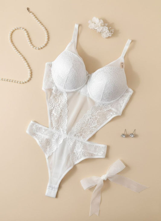 Lace Bodysuit Beyaz (Büyük Beden)