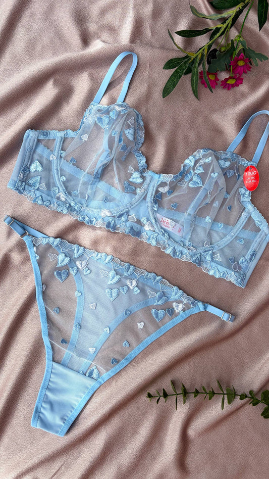 Heart Bralet Takım Mavi (Büyük Beden)