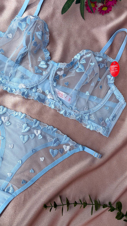 Heart Bralet Takım Mavi (Büyük Beden)