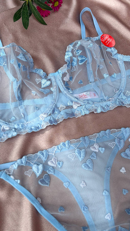Heart Bralet Takım Mavi (Büyük Beden)
